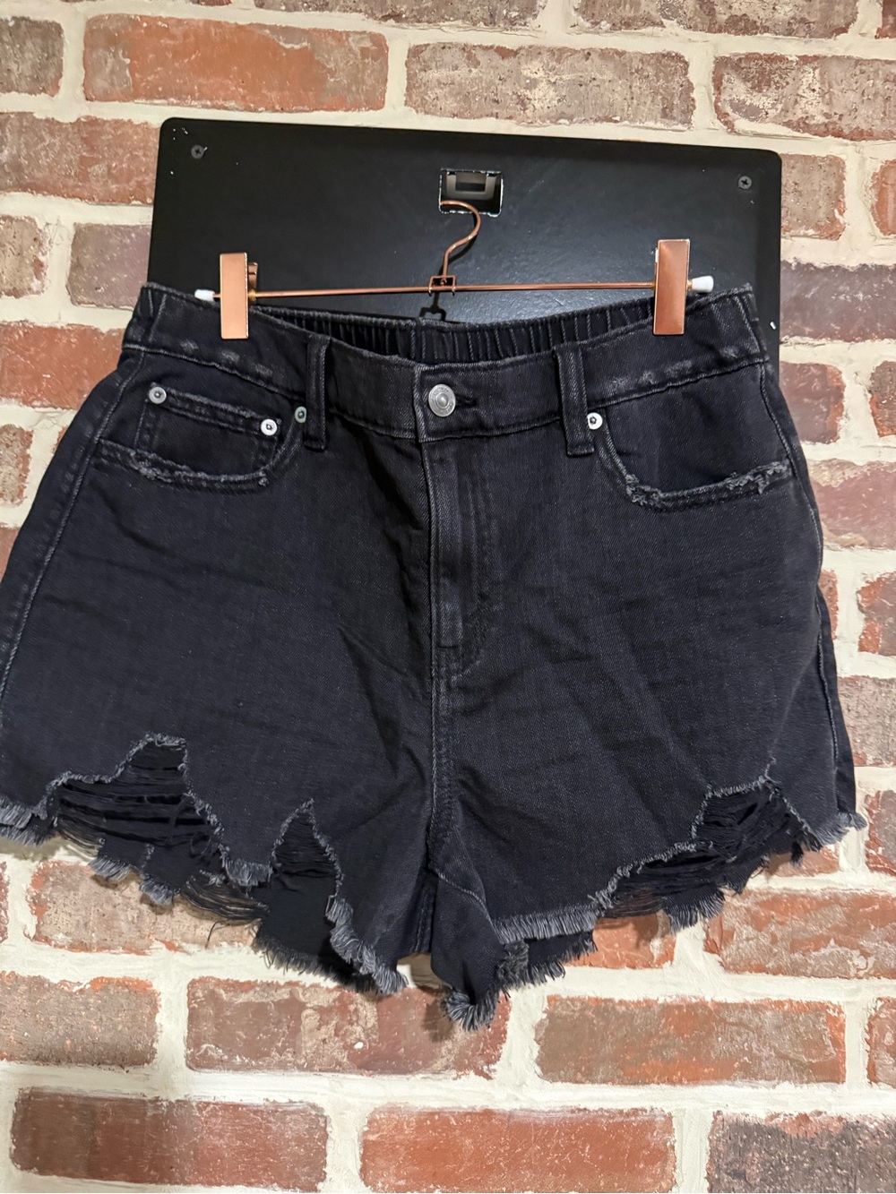 Aerie Black Distressed High-Rise Denim Shorts